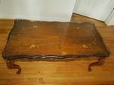Antique Inlay Coffee Table with Original Glass and Metal Work