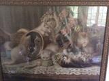 Antique kitten print in original frame