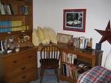 bookcase, corner desk/chair, chest of drawers and shelf
