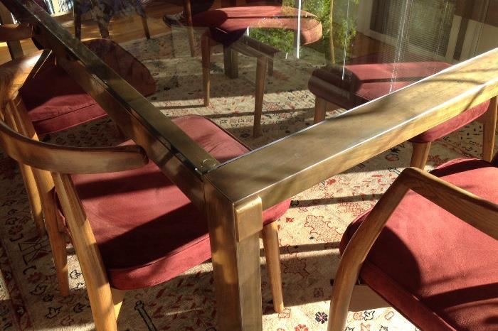 Glass and Brass Color Dining Table / Extensions are glass also