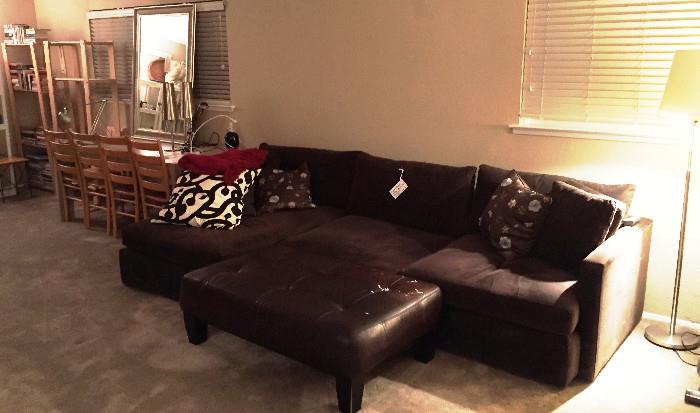 ITEM
Crate & Barrel Sectional Sofa with left hand lounge Brown Ultra Suede
Ottoman Oversize brown leather
Parsons Dining Table by WEST ELM
4 blond wood ladderback dining chairs by Store house
