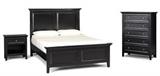 This is a stock photo of the Queen bedroom set. The one for sale is gently used.  High end Black Traditional Style Bedroom set - Head board chest nightstand.    Bought from Macy's. Pulaski Noir Sanibel   NO MATTRESS OR SPRINGS  