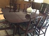 Vintage solid mahogany dining suite with six Chippendale chairs, Excellent condition!