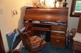 solid oak roll top desk and chair