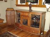 Victrola and Leaded Glass China Cabinet.