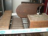 Cigar mold, Corn bread mold, OLD sled. Advertising box.