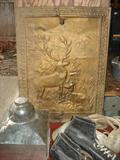 Flour sifter for hoosier cabinet. Metal door from ? with a deer impression.