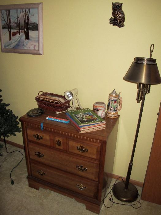 Small dresser and floor lamp