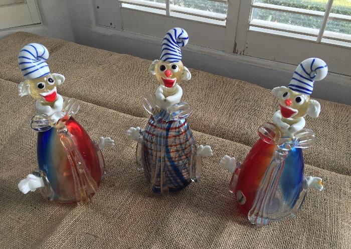 Vintage Murano hand-blown tall glass clown decanters