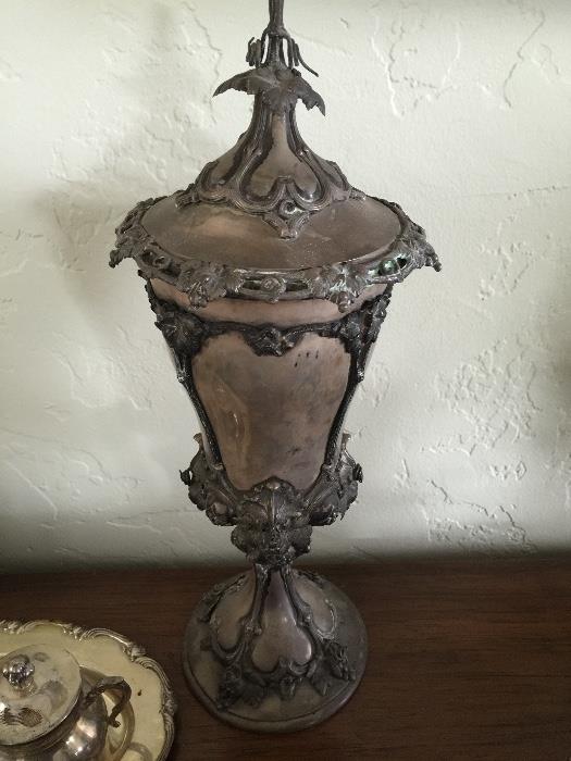 Large antique sterling footed covered container
