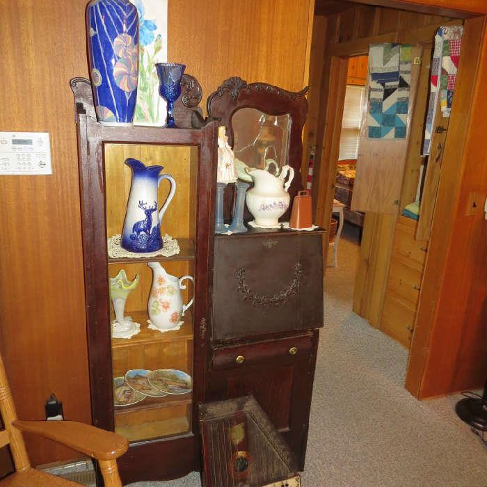 antique secretary/bookcase with vintage pieces