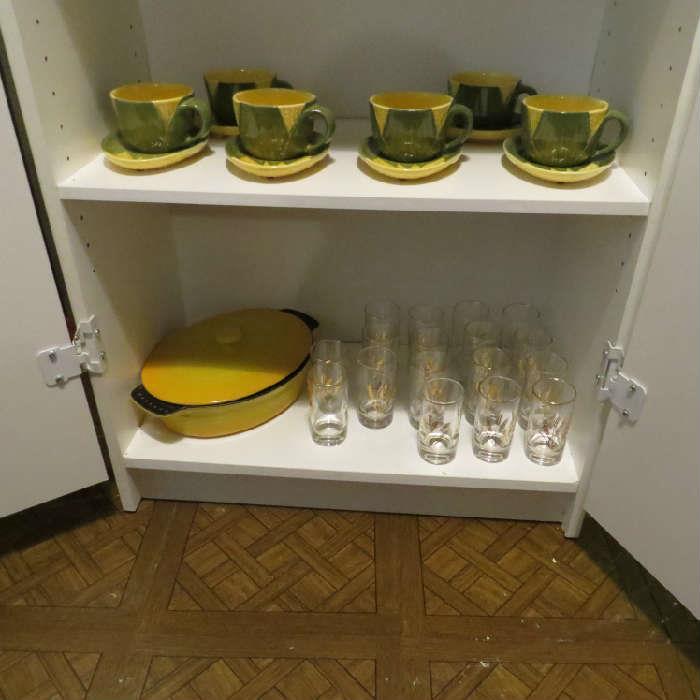 Wheat stalk juice glasses and vintage casserole pot