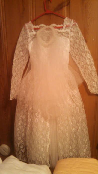 vintage knee length wedding dress and veil