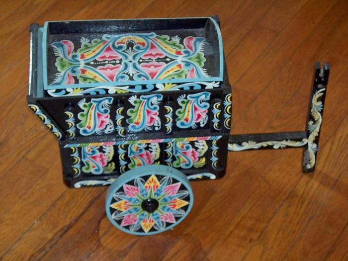 Folk Art Rosemaled Cart with many removable pieces.