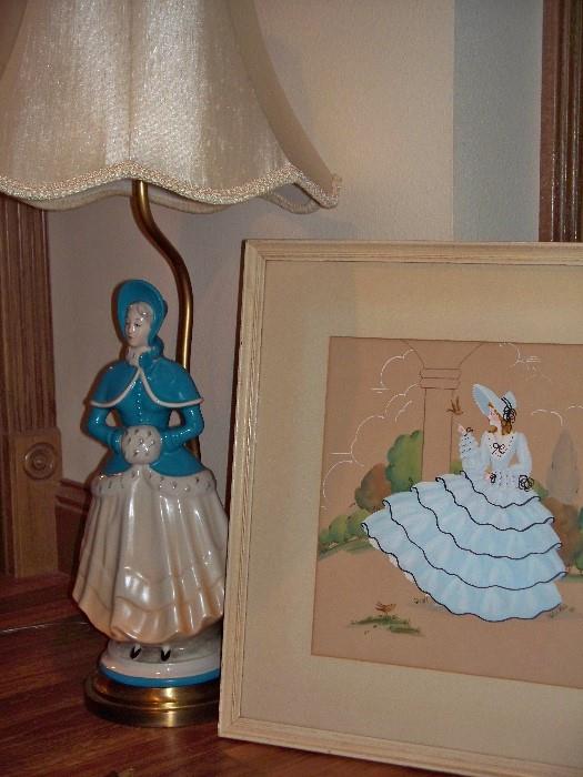 Lovely Winter Lady Lamp, Southern Belle Painted Picture