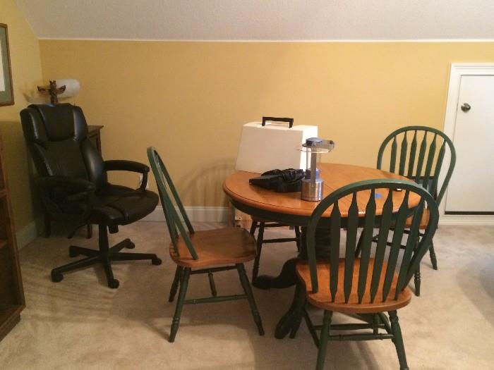 round table with leave and matching chairs   - Viking sewing machine   office chair