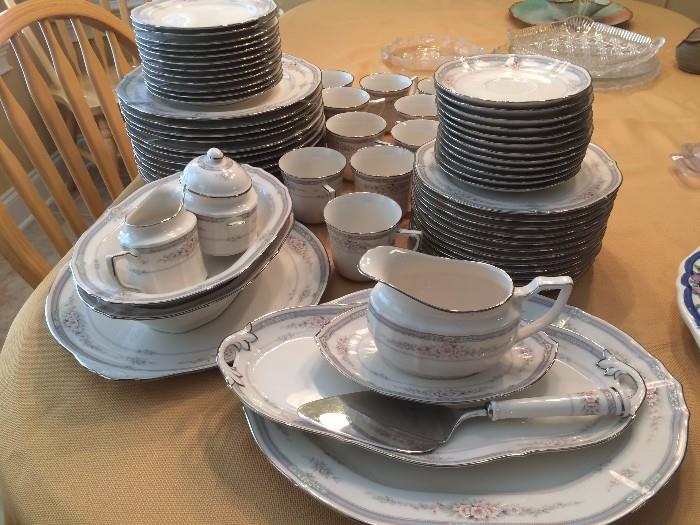 Noritake Rothschild pattern # 7293  CHINA    GRAVY BOWL CREAM AND SUGAR BOWL, OVAL PLATTER , ROUND PLATTER, SALAD OR DESSERT PLATES, CUPS AND SAUCERS, AND MORE
