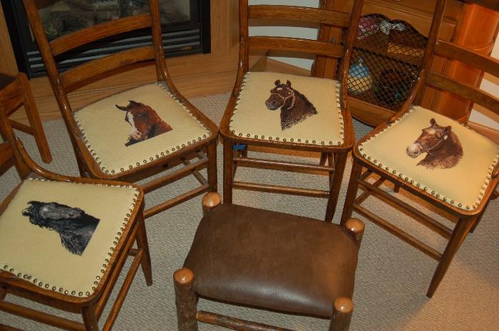 Four Horse Portrait Needlepoint Chairs