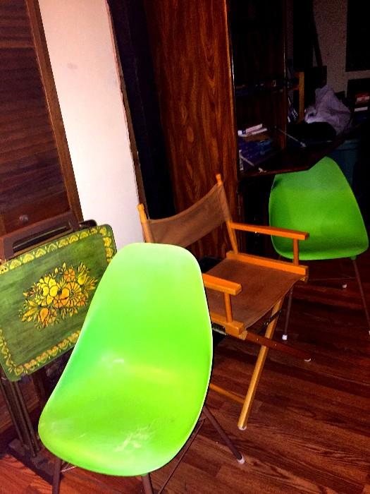 molded plastic slope chairs  mid century