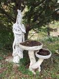 statuary and double birdbath