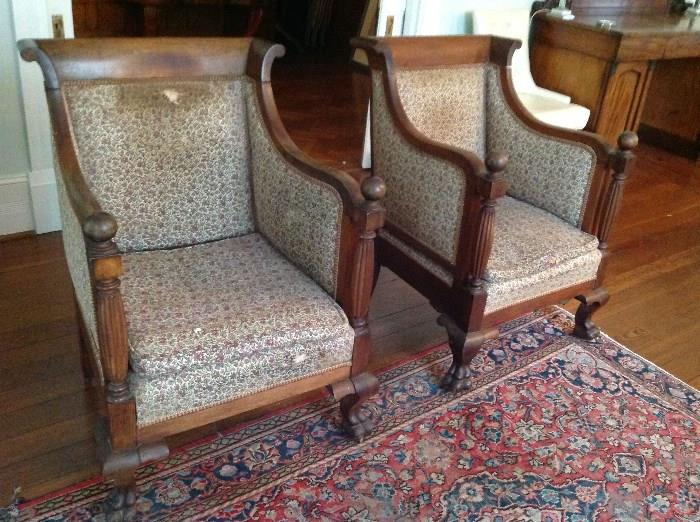 Antique Empire Chairs - 1 - $ 120.00 (fabric wear and stains) - 2 - $ 180.00 in generally good condition.