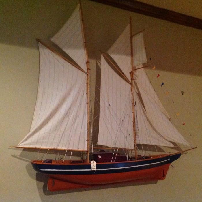Large Sailing Ship Model Wall Hanging - $ 350.00 - Measures approx. 3' + long x 3.5" tall.