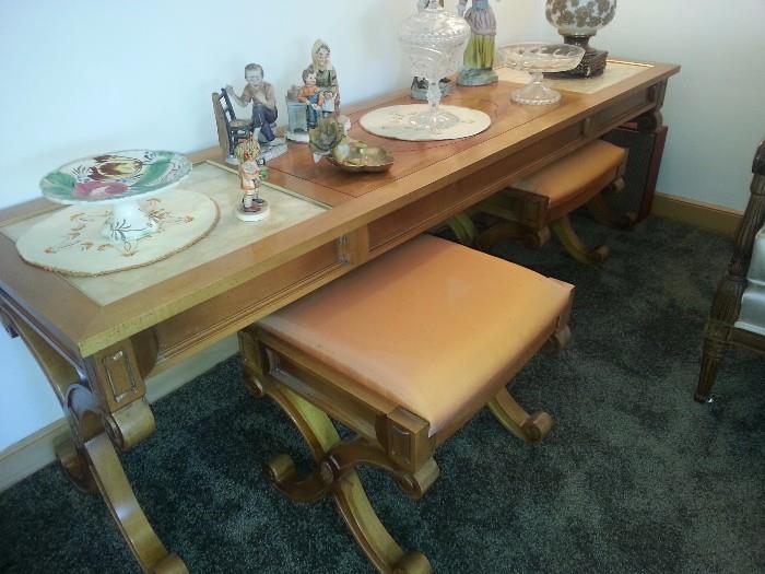 3 pc set Available for Pre-sale - table is 68L" x 18D x 20T. Marble inserts. $195 for 3 pcs
