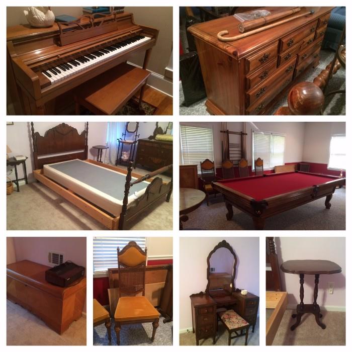 There are many more items that are not pictured, including Windsor Chairs, Large Roll-top Desk, Antique Stroller, Office Chairs, More Cedar Chests, and other small tables and chairs. This is a refurbisher's dream sale!!!