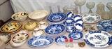 Glassware, blue and white china