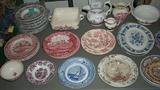 Sample of Transferware - Red, purple, blue and brown.