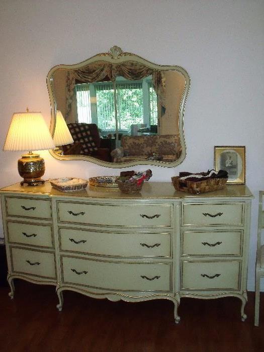 Drexel French Provincial bedroom suite.  Triple dresser with mirror