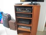 TEAK STEREO CABINET & STEREO, 100'S OF CD'S