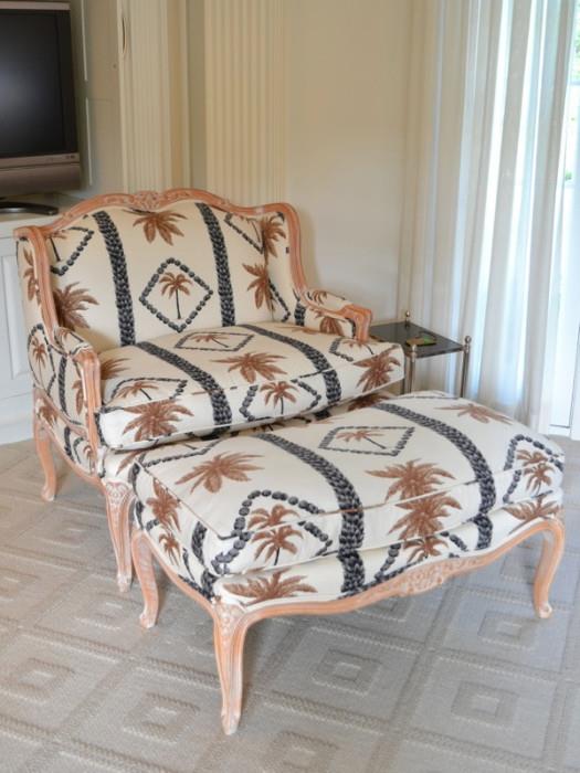 French Provincial chair and ottoman