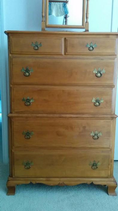 6-drawer heart pine gentleman's chest, manufactured by the Kling Furniture Co., Mayville, NY, men's heart pine shaving mirror.