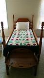 Another lovely twin bed, this one's extra long. Nice quilt, looks vintage, but it's from Pottery Barn.       Butler's tray table in heart pine.