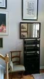 One of a pair of nicely framed/matted architectural prints, a black, wooden faux bamboo shelf, antique mirror, kneeling bench for the worship of your choice and a gout bench.                                                                        I think we have something for just about every collector, no?