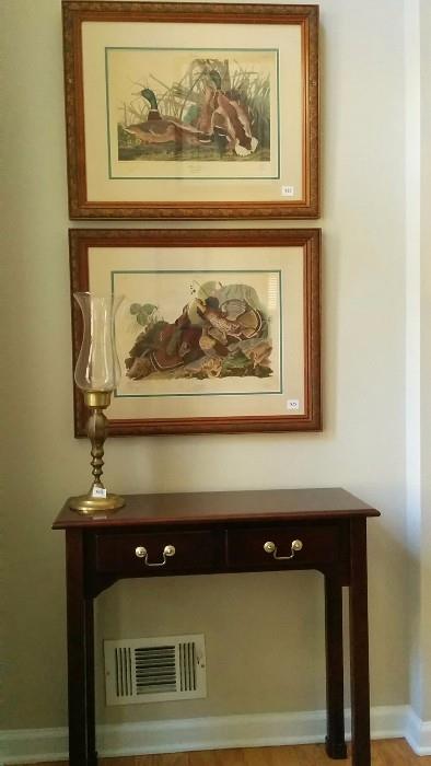 Pair of nicely framed/matted Audubon prints, (Mallard Duck, Ruffled Grouse) a mahogany-ish entry table by Bombay Co. - YUCK! LOL