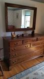 Matching cherry dresser and mirror - inlay escutcheons and dovetailed drawers and pewter pulls