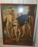 0riginal Oil on Canvas, signed - Two Whippets- 45x60 - Artist - Reginald Baxter
