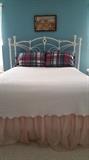 White iron queen sized bed with mattress and box springs