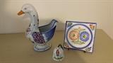 Quimper duck, bell, trivet