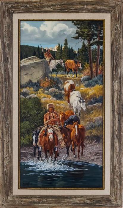 Original Oil by Nationally Acclaimed Artist Ron Stewart, 
“Pony Raiders” - 28" x 37”