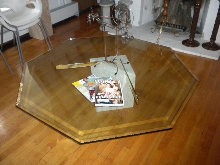 Travertine Marble Base Glass Top Coffee Table
