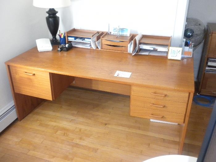 Teak Tambour 5 Drawer Cabinet, Mid Century Danish Modern Desk with Top Piece, Teak Cart and File Cabinet