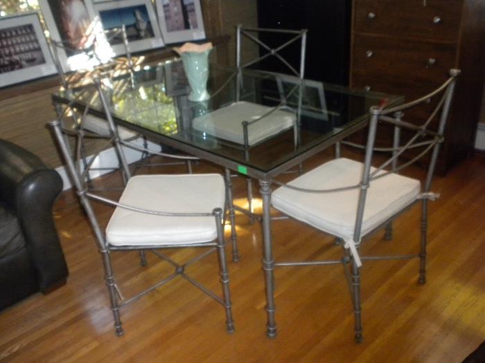 Glass Top Iron Table and 4 Chairs

