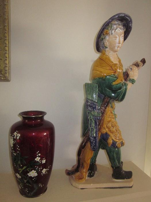 Asian statue, Asian vases,  matching pairs