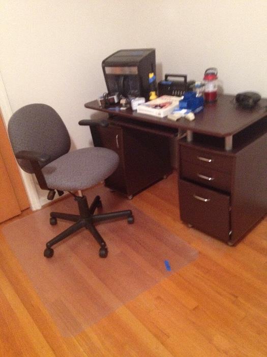 Desk and office chair + miscellaneous supplies and office items