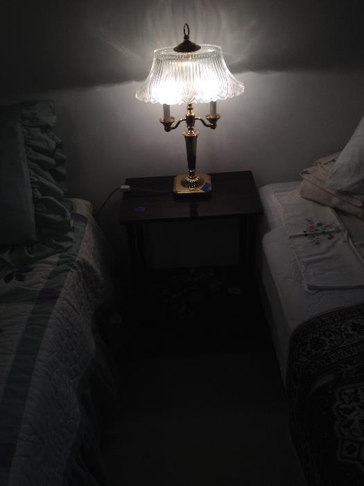 Bedside brass lamp with crystal shade