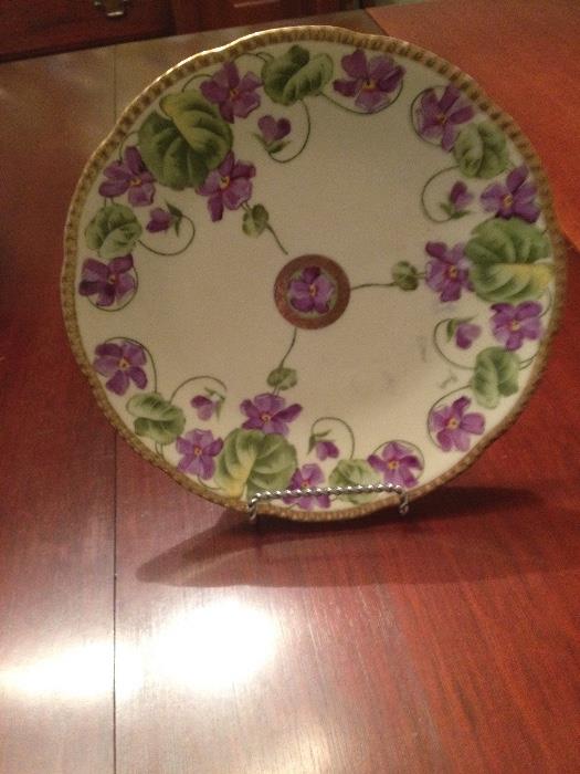 Royal Rudostadt plate, violet pattern, hand-painted