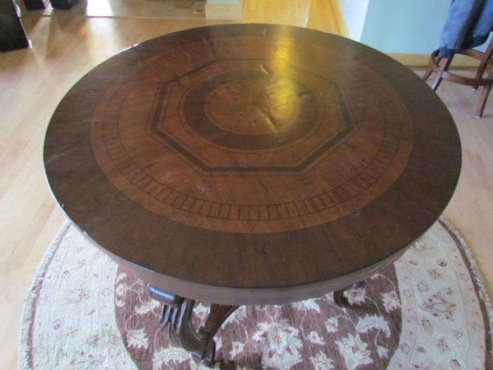 round inlaid wood table